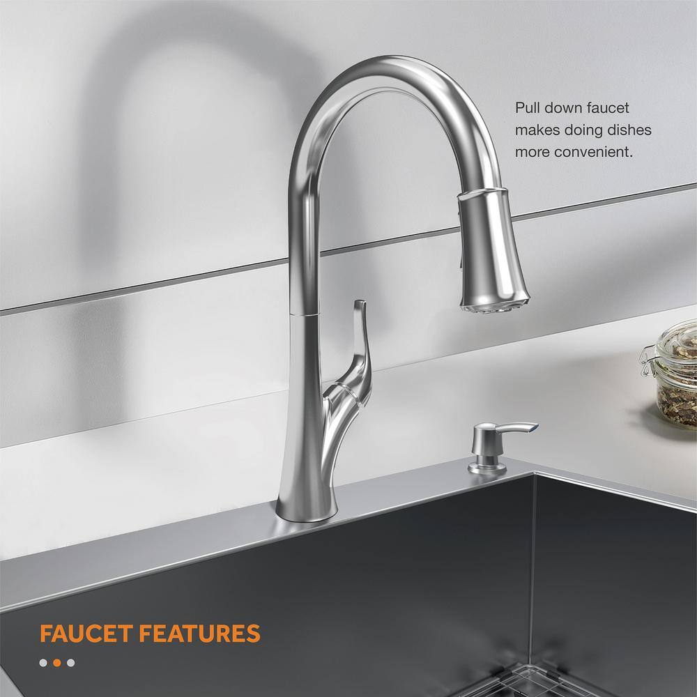 Glacier Bay AIO Dolancourt Tight Radius Drop-InUndermount 18G Stainless Steel 33 in. Single Bowl Kitchen Sink with Pull-Down Faucet VDR3322A1PA1-2A