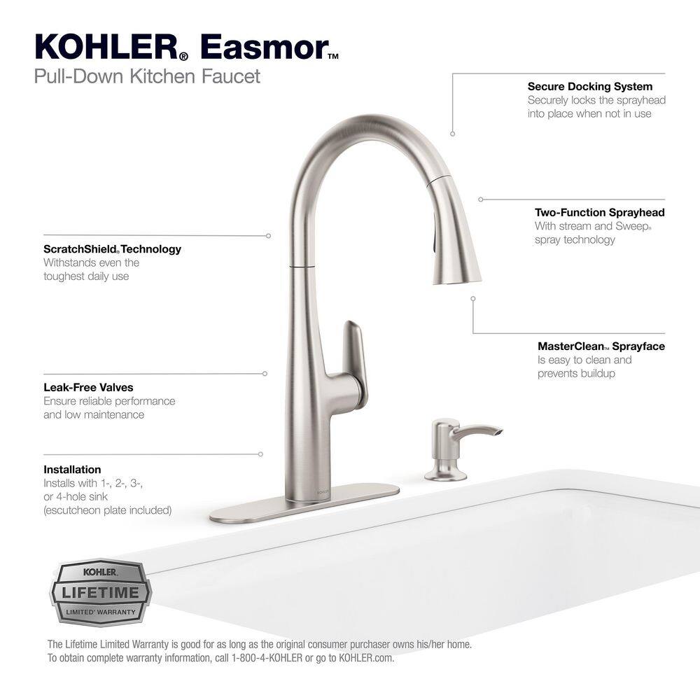 KOHLER Easmor Single-Handle Pull Down Sprayer Kitchen Faucet in Vibrant Stainless K-R30573-SD-VS