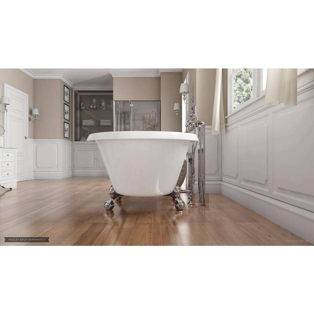 PELHAM  WHITE W-I-D-E Series Dalton 60 in. Acrylic Clawfoot Bathtub in White Ball-and-Claw Feet Drain in Polished Chrome PW82024-PC