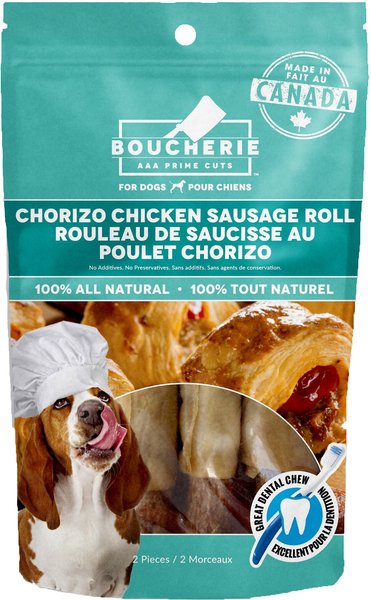 Boucherie Chorizo Chicken Sausage Roll Dehydrated Dog Treats， 2 count