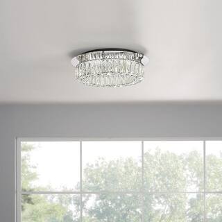 Home Decorators Collection Keighley 17.5 in. Integrated LED Chrome Flush Mount Ceiling Light Fixture with Crystal Shade CP 25117