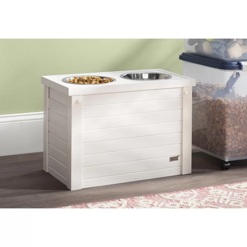 New Age Pet ecoFLEX Piedmont Pet Diner with Storage， Antique White， Large