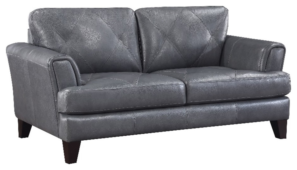 Lexicon Thierry 19 quotModern Plywood and Leather Loveseat in Gray   Contemporary   Loveseats   by Homesquare  Houzz