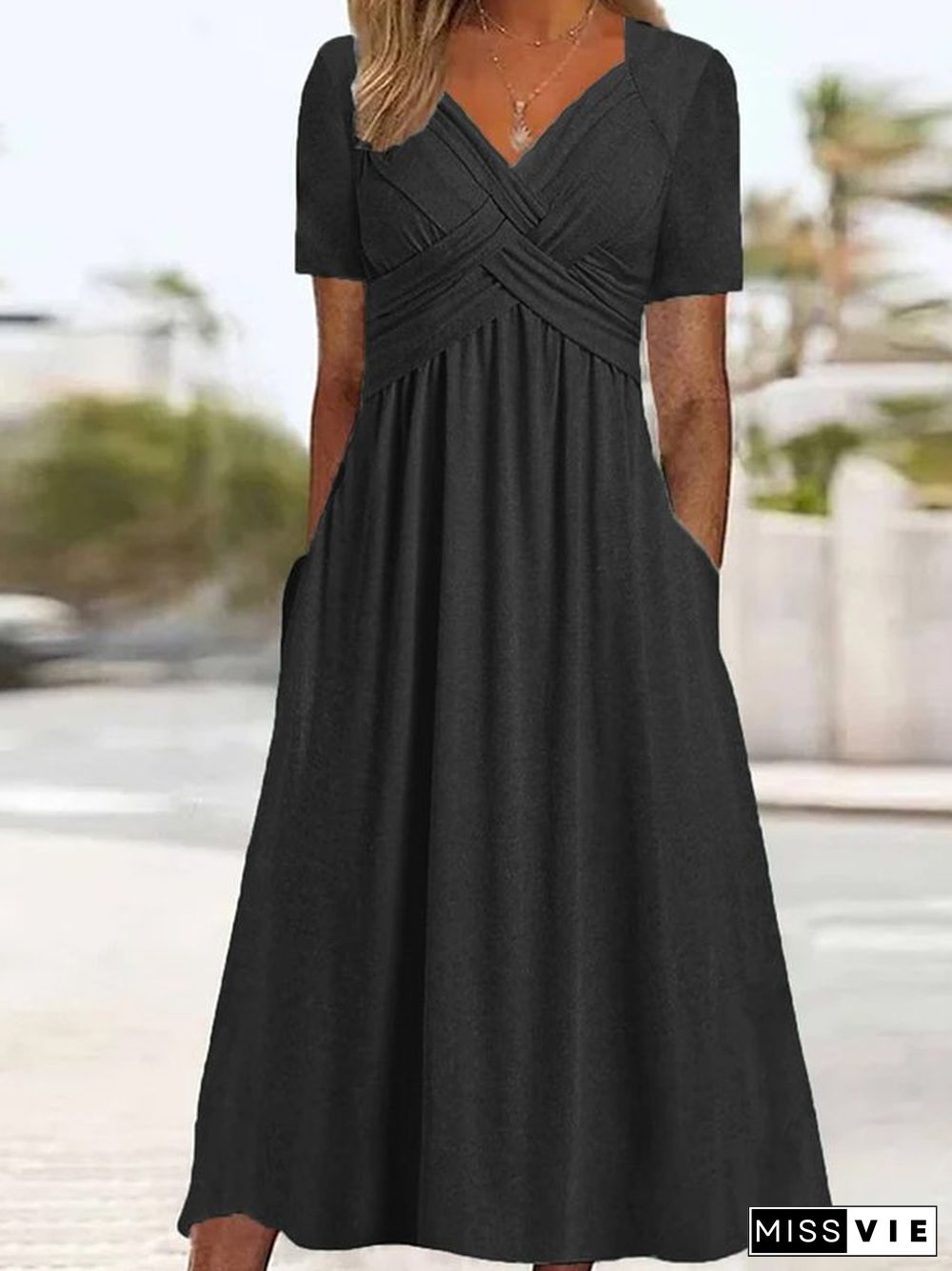 Plain Sweetheart Neckline Regular Fit Casual Dress