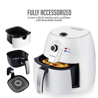 OVENTE 3.2 qt. White Electric Air Fryer with 30-min Timer Adjustable Temperature Controls Includes Fry Basket and Grill Pan FAM21302W