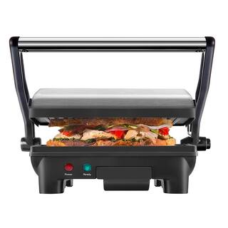 Chefman 8 in. Black Electric Panini Press Grill and Gourmet Sandwich Maker with Non-Stick Coated Plates Opens 180 Degrees RJ02-180-R