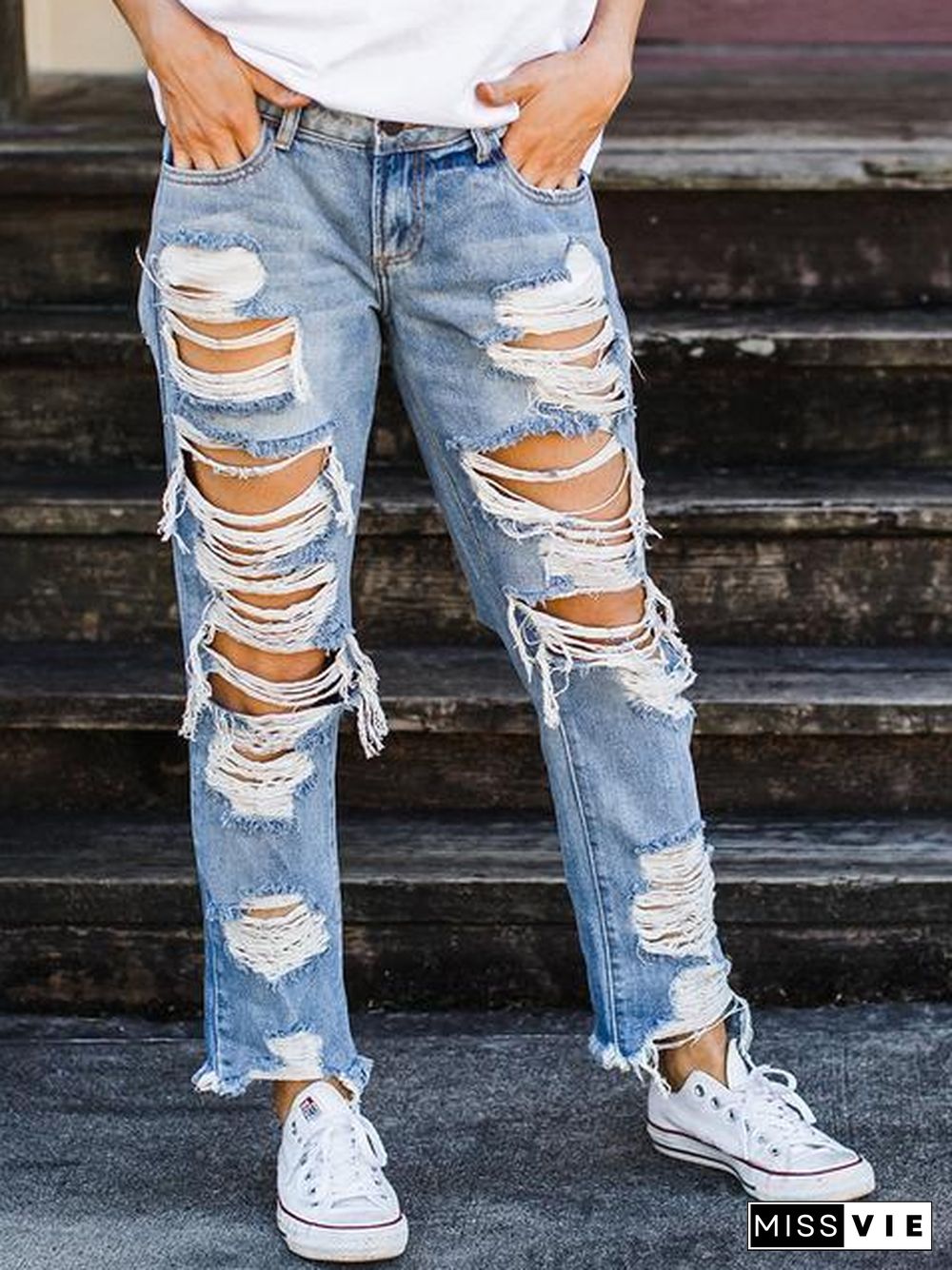 Denim Hole Loose Jeans