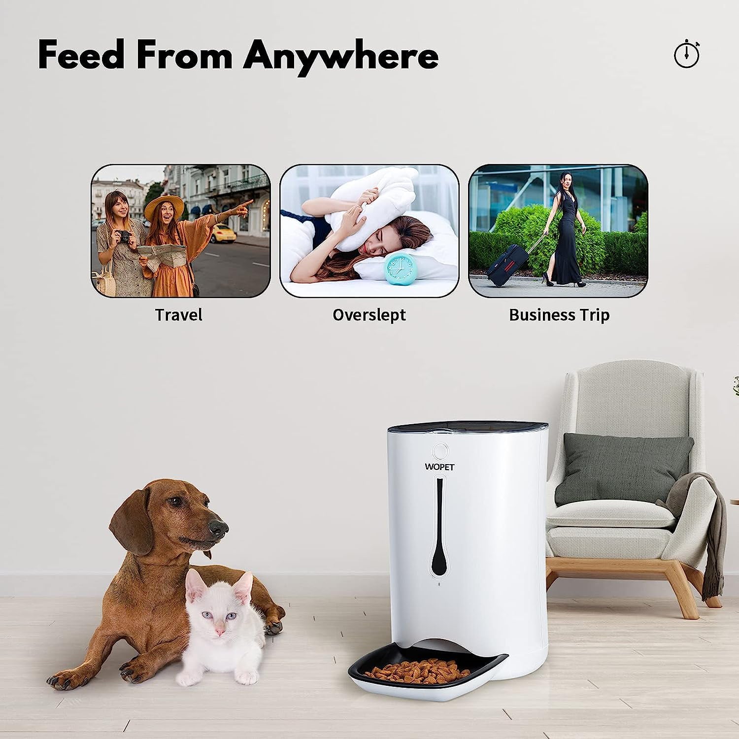 WOPET Automatic Cat Dog Pet Feeder， 7L Pet Food Dispenser， Up to 4 Meals Per Day， Timer Feeder