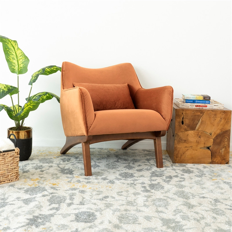 Home Square 2 Piece Mid Century Modern Velvet Gatsby Accent Chair Set in Orange   Midcentury   Armchairs And Accent Chairs   by Homesquare  Houzz