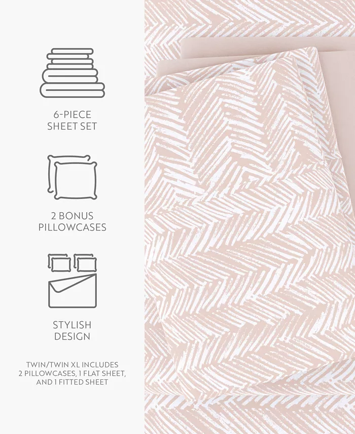 Kaycie Gray Herringbone Easy Care 6-Pc. Sheet Set， Twin