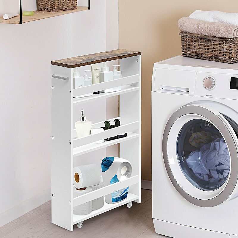 4 Tiers Rolling Slim Storage Kitchen Organizer Cart With Handle-white