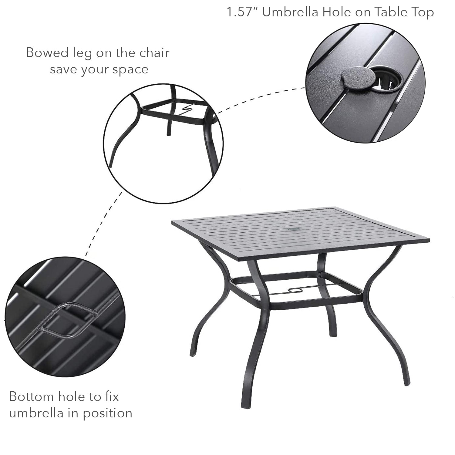 SunSierra Outdoor Square Dining Table, Patio Table with Umbrella Hole