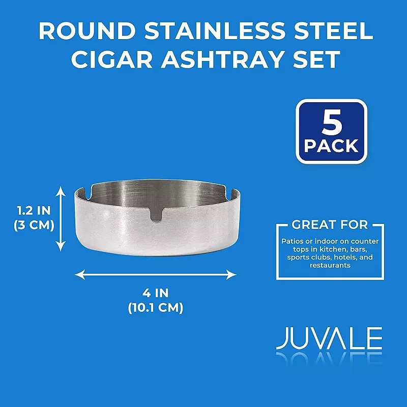 Juvale Round Stainless Steel Cigarette Ashtray Set (5 Pack)