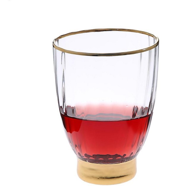 Classic Touch Set Of 6 Line Textured Stemless Wine Glasses With Gold Base And Rim 3 25 quot d