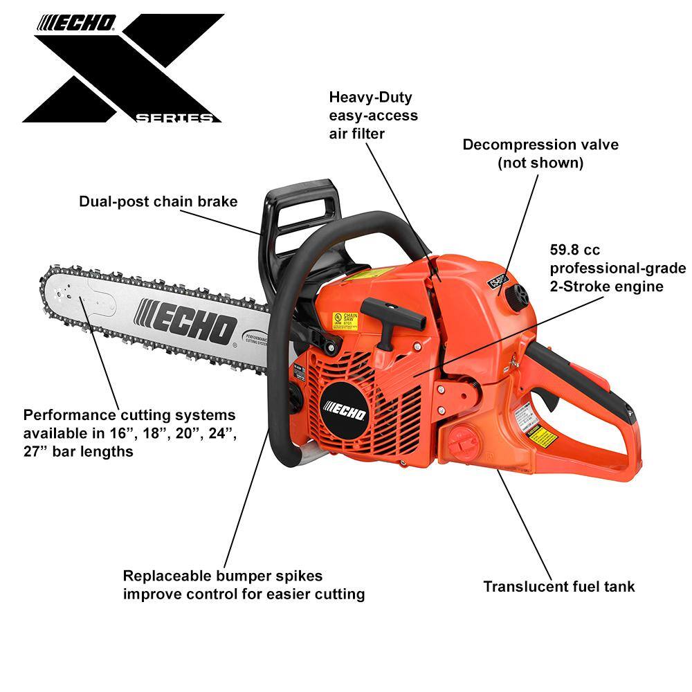 ECHO 27 in. 59.8 cc Gas 2-Stroke X Series Rear Handle Chainsaw CS-620P-27