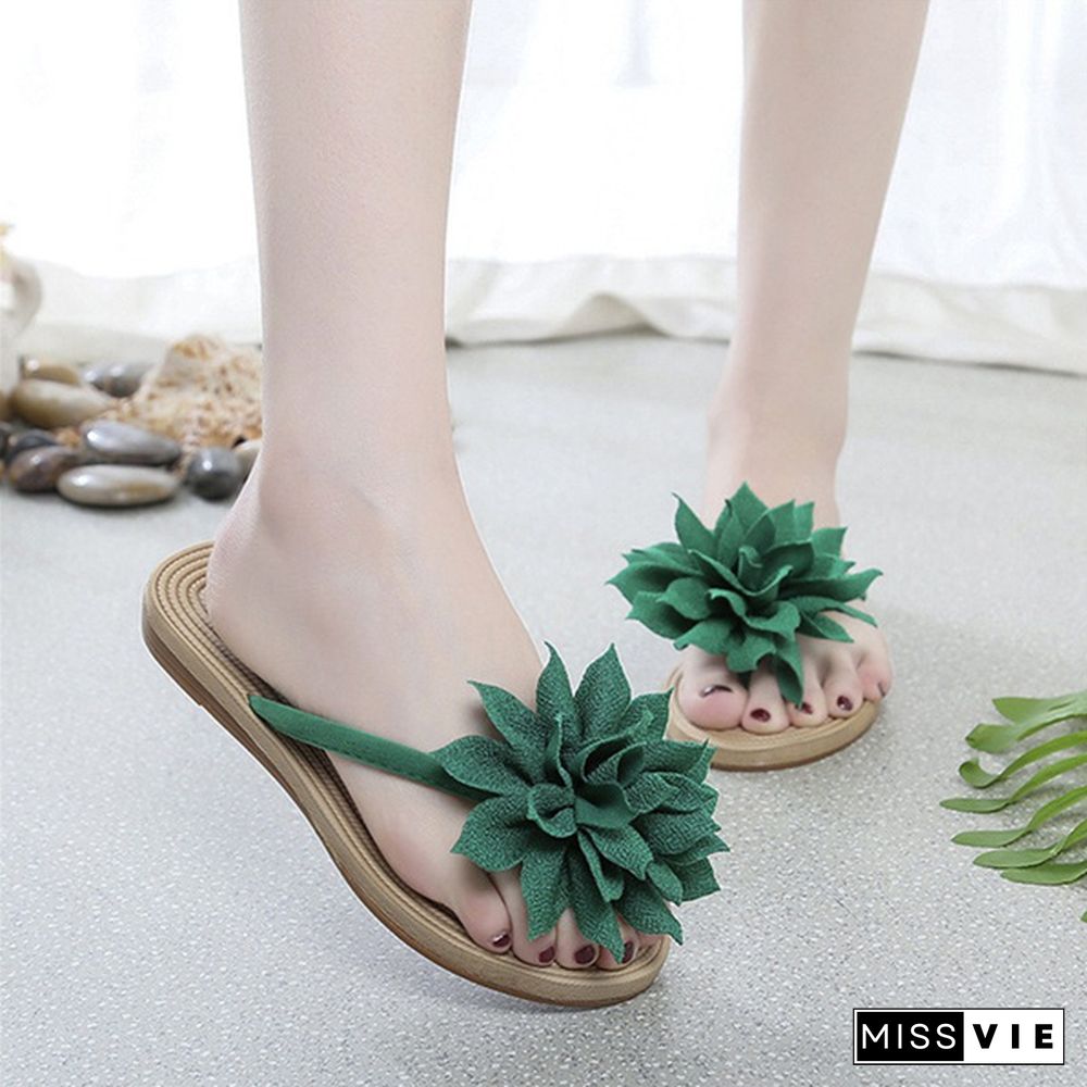 Summer Korean Casual Fashion Sweet Flowers Beach Slippers Women Slippers Flat Sandals Flip-flops