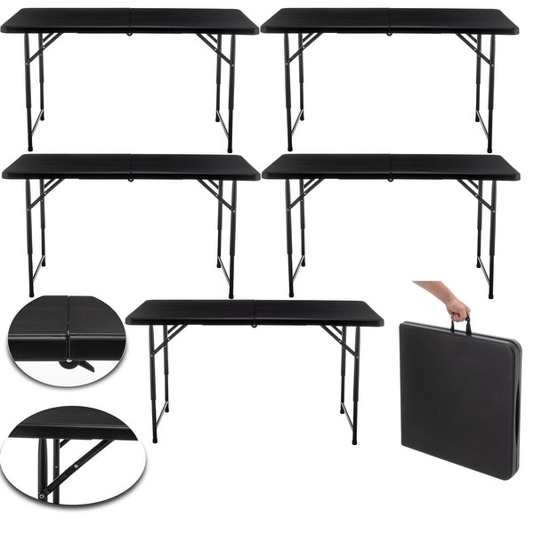 FoldinHalf Folding Utility Table 4Feet Lightweight Height Adjustable Office Party Black Set of 5