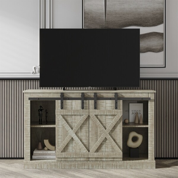 TV Stand Farmhouse Sliding Barn Door Flat Screen Media Console Table