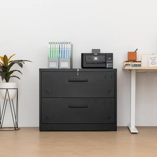 Tatahance Black Metal Steel Lateral Filing Cabinet with Large Deep Drawers Locked by Keys W25262859-Z