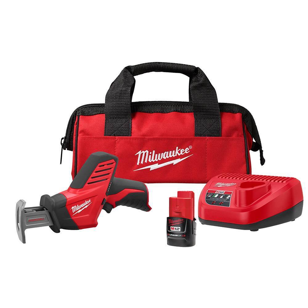 MW M12 12V Lithium-Ion HACKZALL Cordless Reciprocating Saw Kit with One 1.5Ah Battery Charger and Tool Bag 2420-21