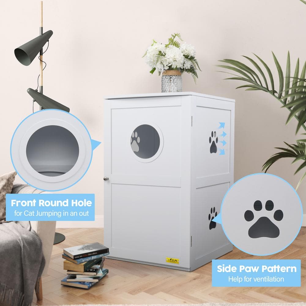 COZIWOW 2-Tier Wood Cat House Washroom Litter Box Cover with Openable Door, White CW12F0327