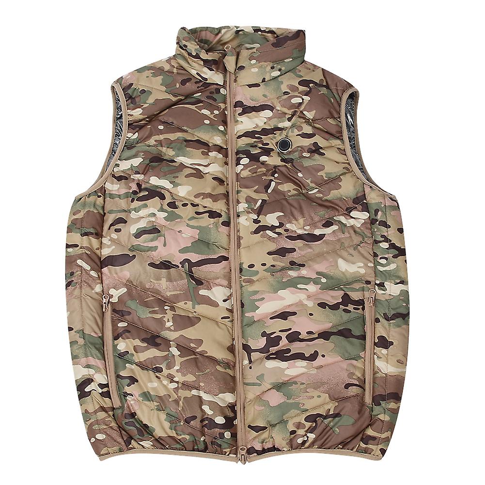 Nylon Usb Safe Three Gear Temperature Adjustment Electric Waistcoat Camouflage Outdoor Exercise Warm Heating Vestcp Camouflage M