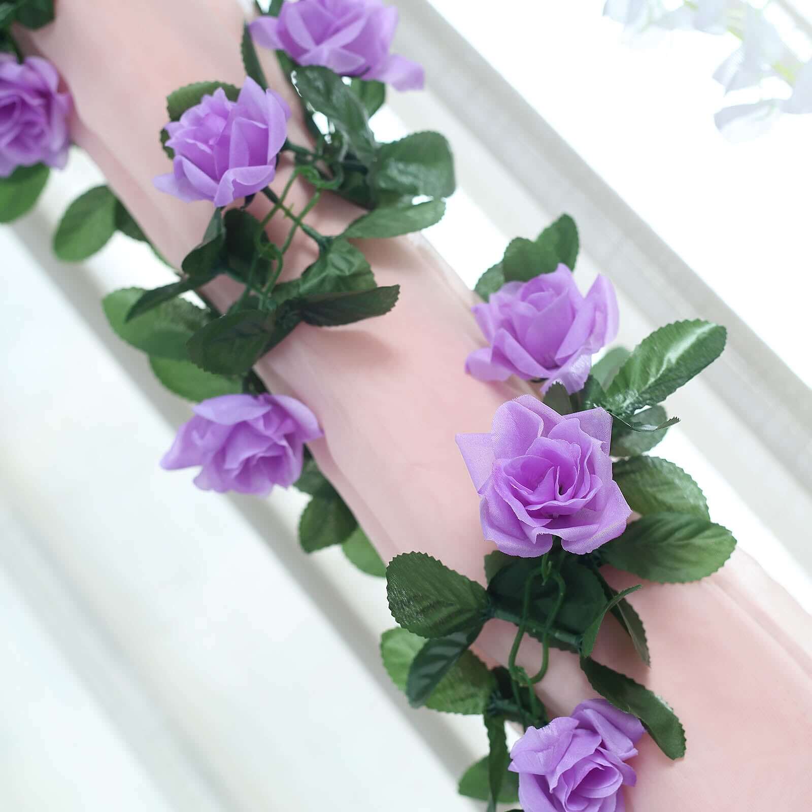 Lavender Lilac Artificial Silk Rose Garland UV Protected Flower Chain 6ft