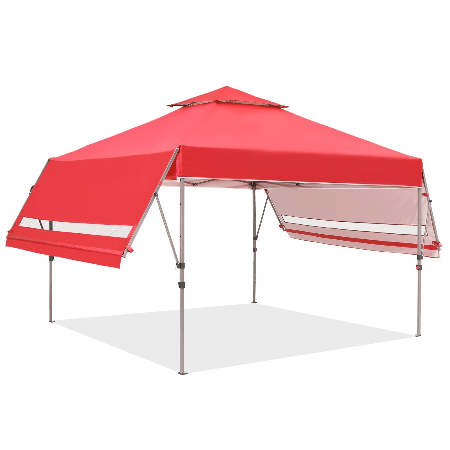 Outdoor Basic 10x17 Ft 2-Tier Pop Up Canopy Tent, Instant Canopy Shelter with Ventilation, Adjustable Dual Half Awnings and Wheeled Carrying Bag,Red