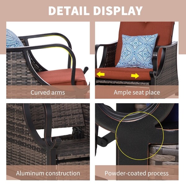 Outsunny Adjustable Patio Rattan Leisure Chair，Outdoor Relax PE Rattan Recline Lounge Furniture，w/ Cushion and Armrest