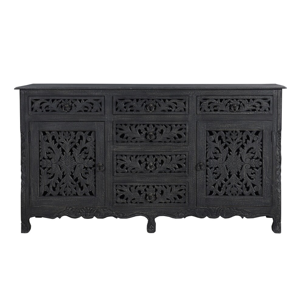 Florence Floral Carved Wood 6 Drawer 2 Door Sideboard