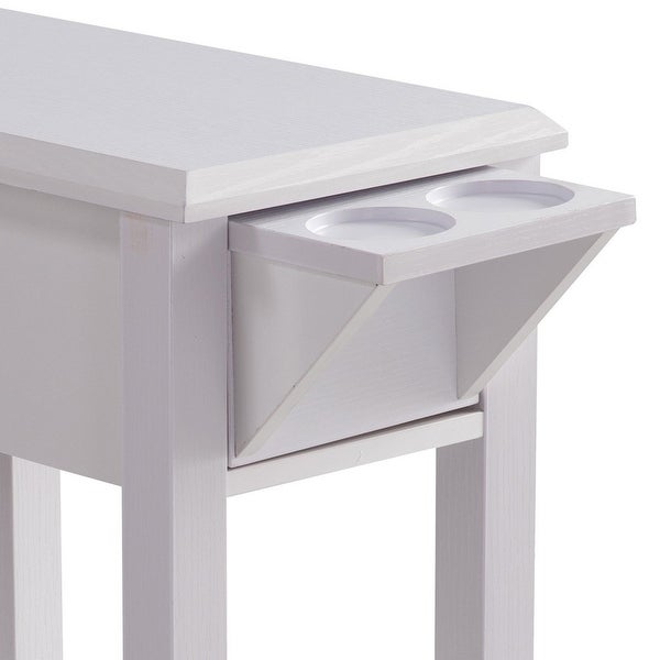 24 Inch Modern Chairside Table with Extendable Drawer and Cupholders， White