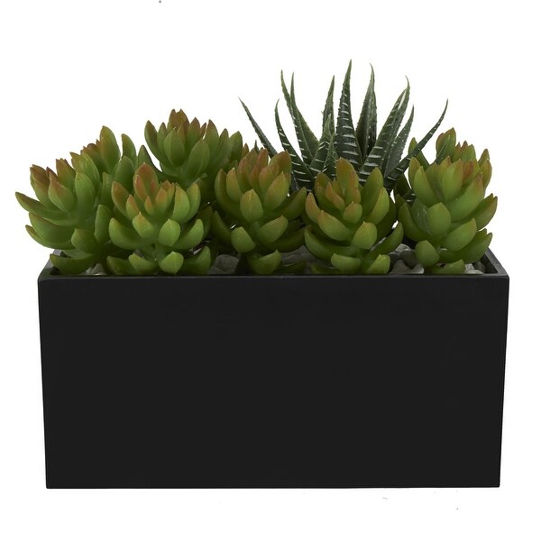 Green Faux Foliage Artificial Plant with Black Melamine Pot