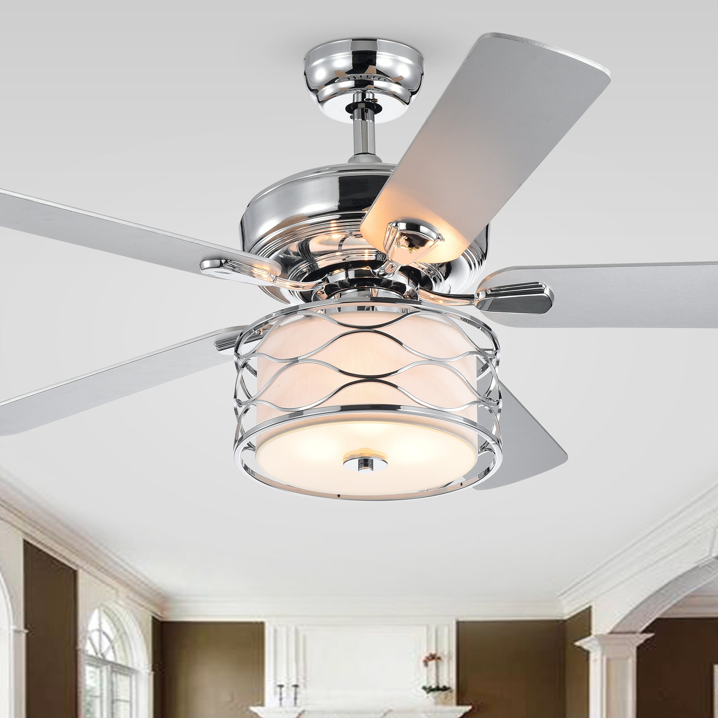 Moira Chrome 52-Inch 5-Blade Lighted Ceiling Fan (includes Remote and 2 blade color options)