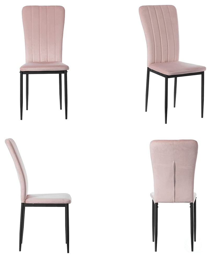 Set of 4 Dining Chair  Sleek Metal Legs and Channel Tufted Velvet Seat  Pink   Traditional   Dining Chairs   by Decor Love  Houzz