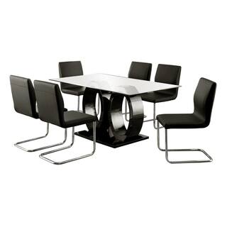 Furniture of America Apollina 7-Piece Rectangle Black and Chrome Glass Top Dining Set IDF3825BKT7PC