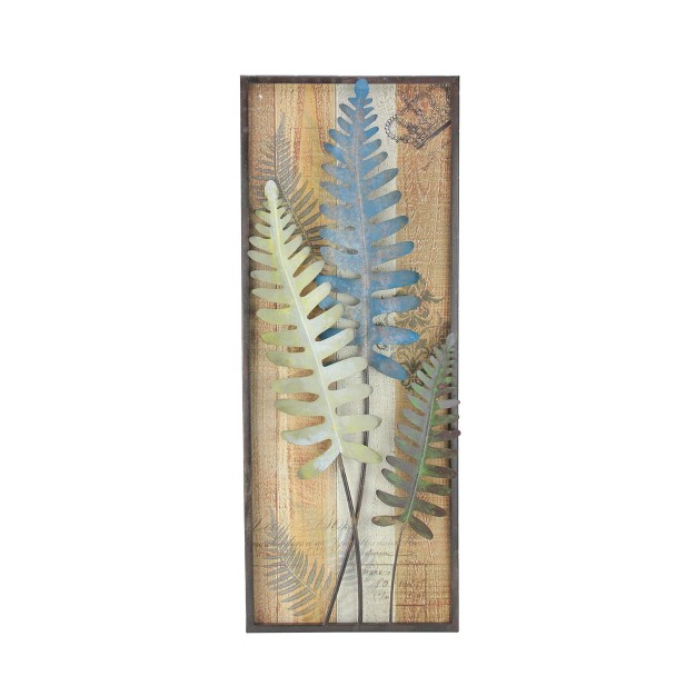 Blue And Gray Distressed Framed Metal Fern Picture