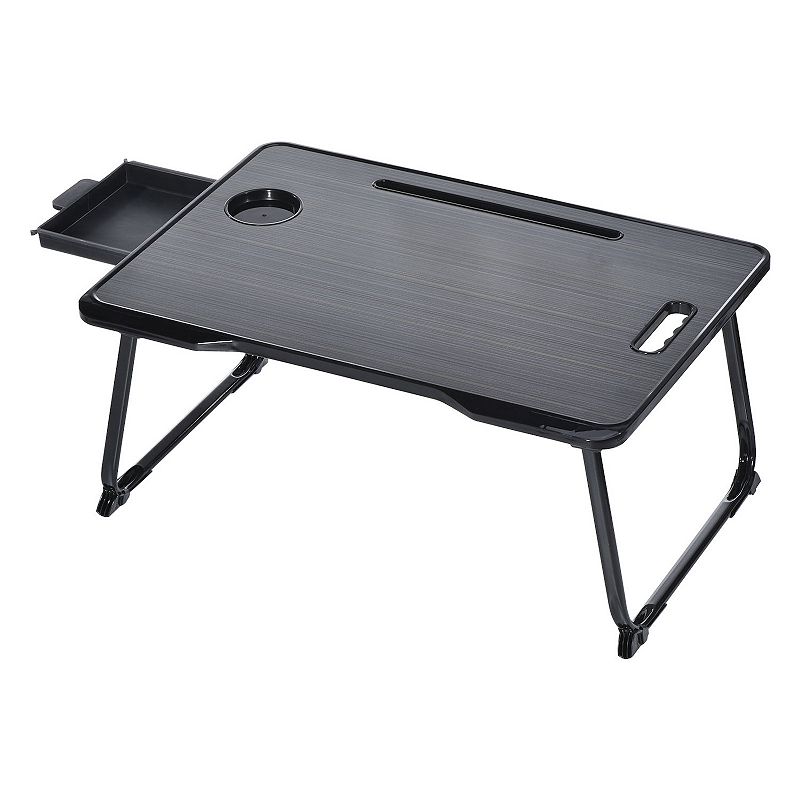 Foldable Laptop Bed Desk with Storage Drawer Tablet Slot Cup Holder