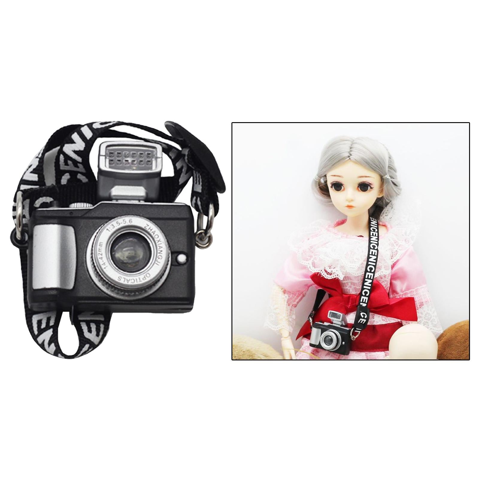 Resin Mini Camera Toys Accessories 1:12 DIY Decor Scene Accessory Dollhouse Decoration Miniature Doll Model Doll Accessories for Children Black Strap Small