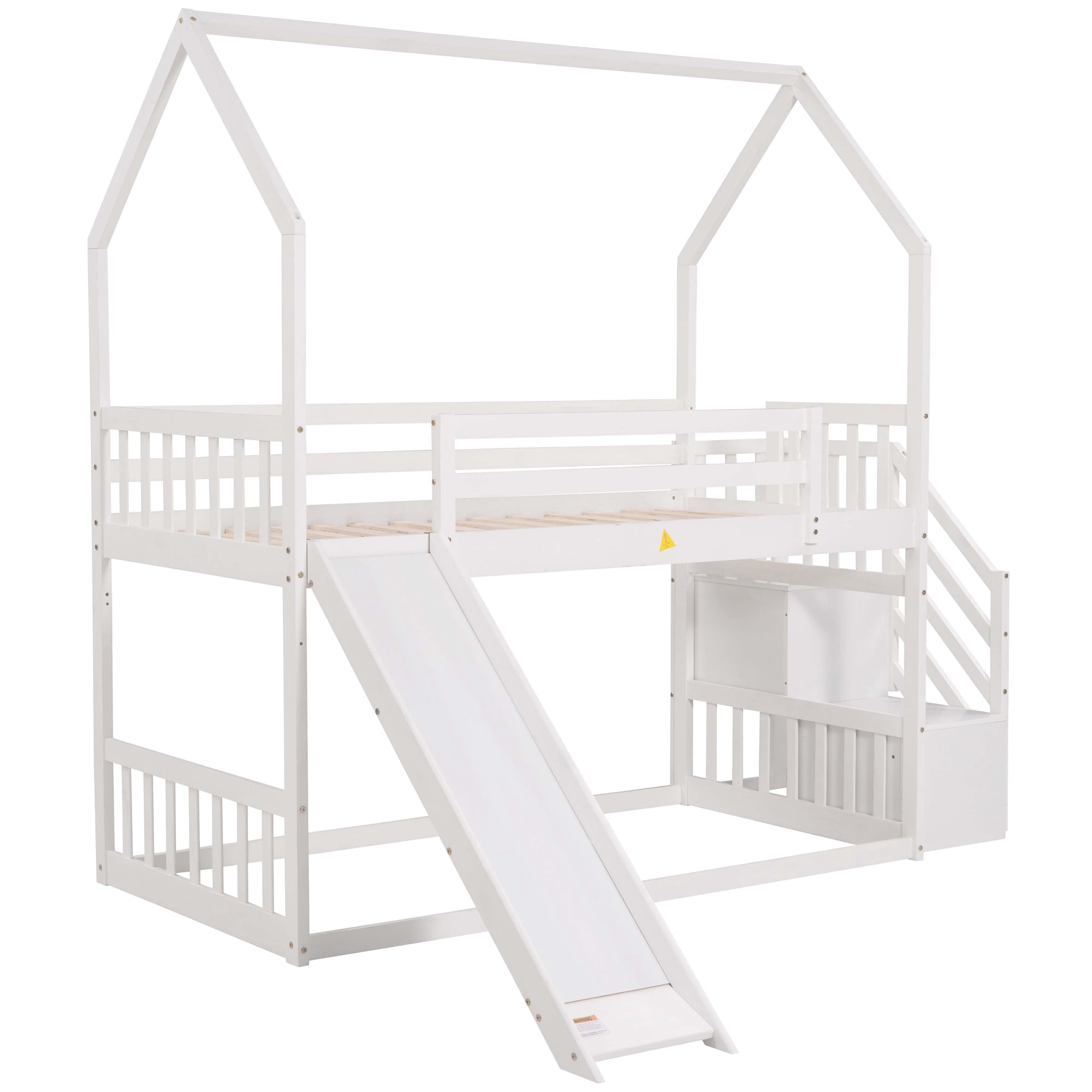 EUROCO Twin over Twin House Bunk Bed with Staircase for Kids for Bedroom, White