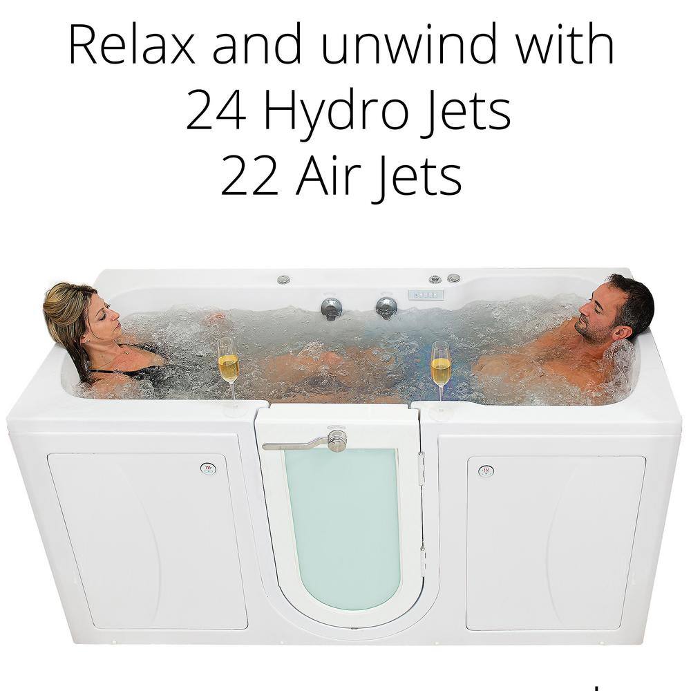 Ella Big4Two 80 in. Whirlpool and Air Bath Walk-In Bathtub in White Foot Massage Heated Seats Left Door 2 in. Dual Drain TO2SA3680HL