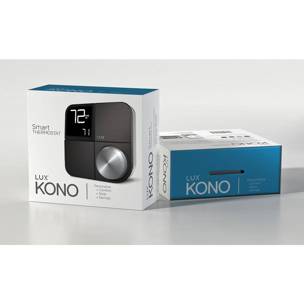 Lux Kono Smart Wi-Fi Thermostat with Interchangeable Black Stainless Steel Faceplate KN-S-MG1-B04