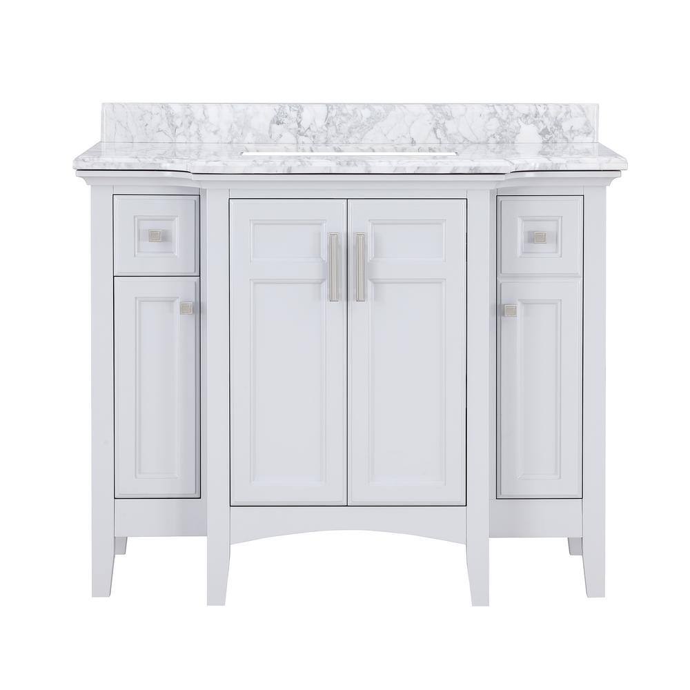 Home Decorators Collection Sassy 42 in. W x 22 in. D x 35 in. H Bath Vanity in Dove Gray with Marble Vanity Top in Carrara with white Basin Sassy 42G