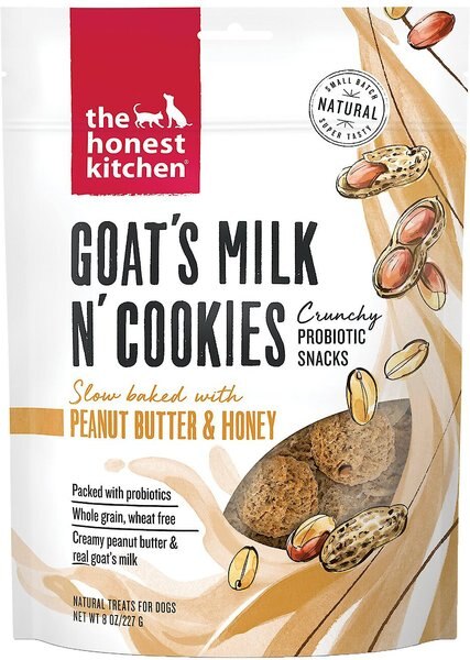 The Honest Kitchen Goat's Milk N' Cookies Slow Baked With Peanut Butter and Honey Dog Treats， 8-oz bag