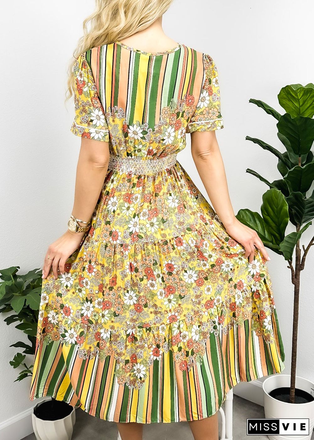 Multicolor Floral Retro Print Dress