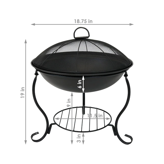 Sunnydaze Decor RCM-LG171 18.75-in W Black Steel Wood-Burning Fire Pit