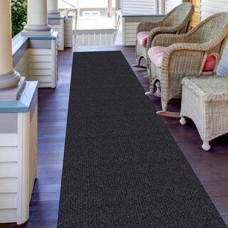 Sweet Home Stores 2 ft. W x 19 ft. L Black Ribbed Waterproof Non-Slip Rubber Back Solid Runner Rug Polypropylene Garage Flooring SH-SRT704-2X19