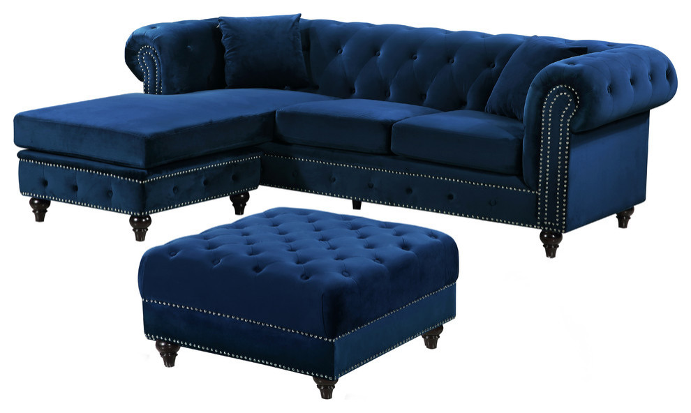 Sabrina Velvet 2 Piece Reversible Sectional   Traditional   Sectional Sofas   by HedgeApple  Houzz