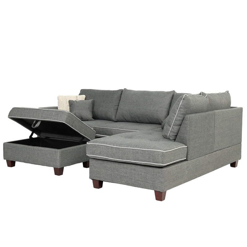 Bobkona Rianne Dorris Reversible Sectional with Storage Ottoman set in Slate.