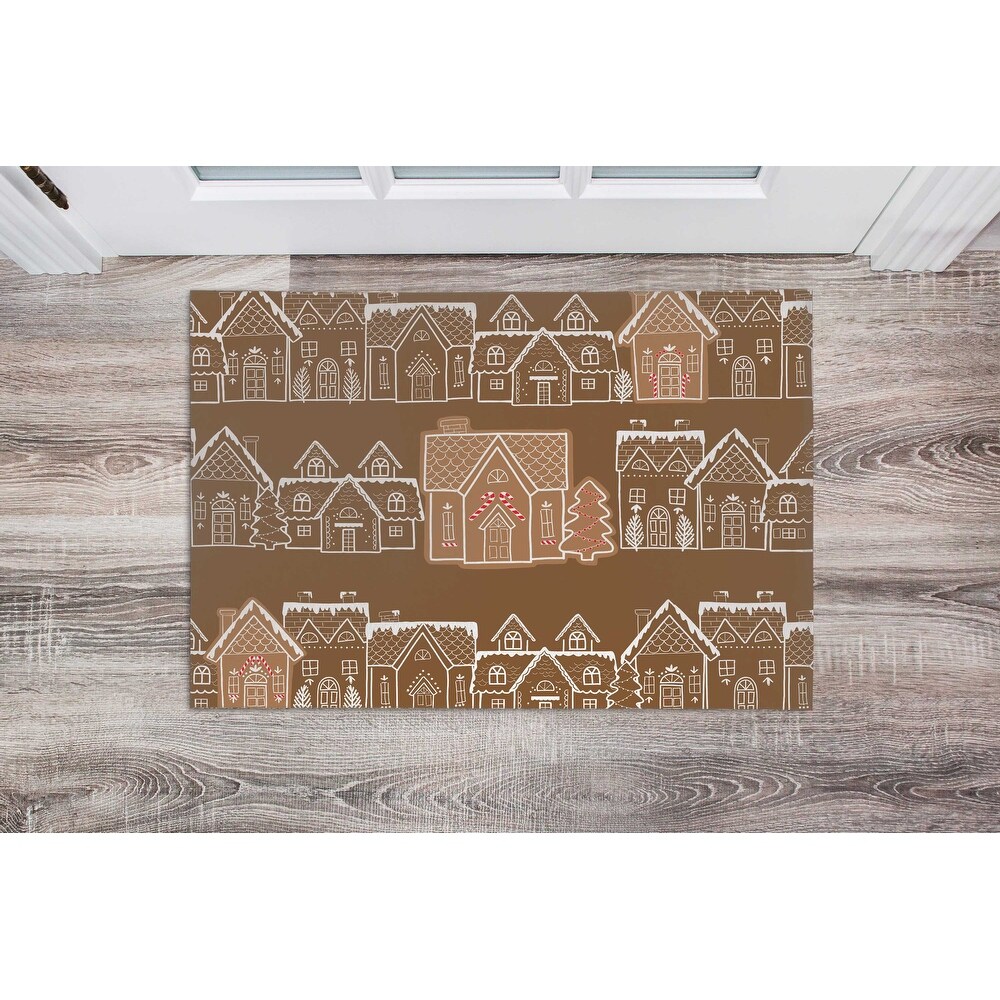 GINGERBREAD VILLAGE CHOCOLATE Doormat By Kavka Designs