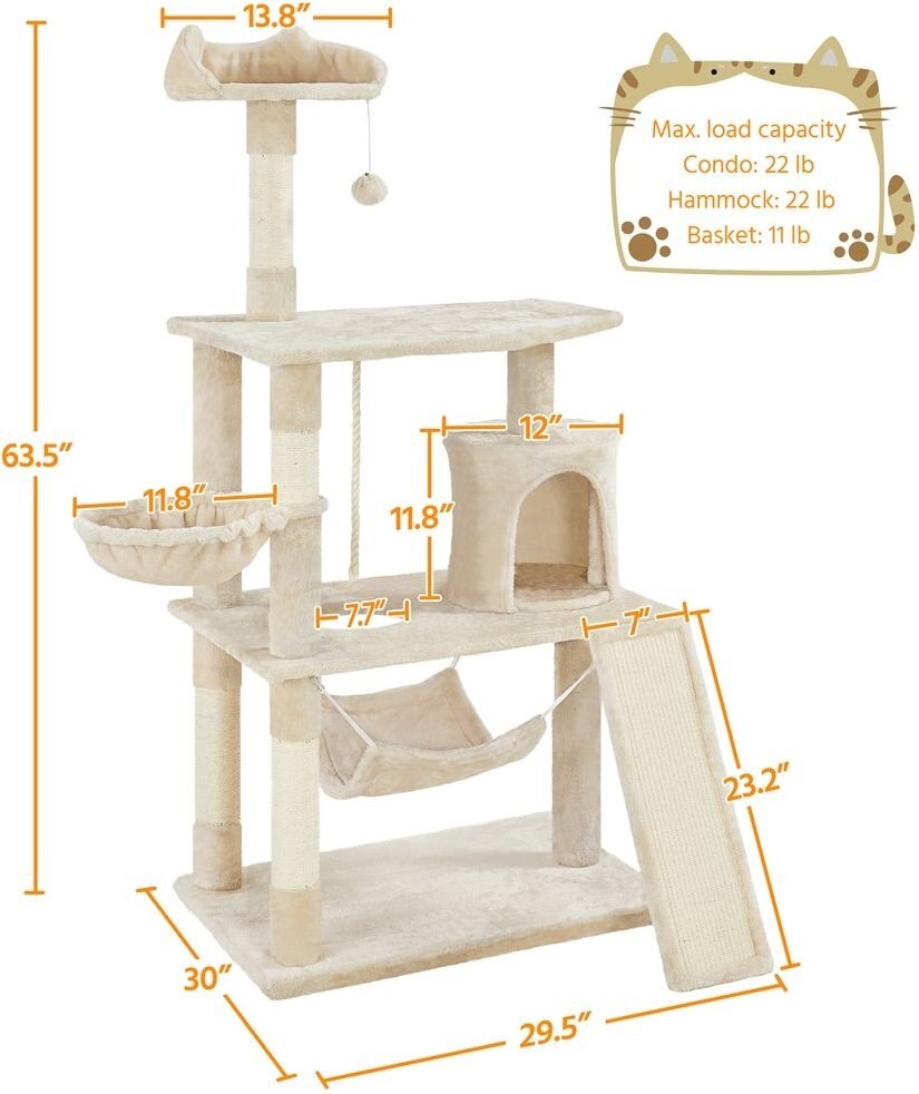 Yaheetech 63.5-in Plush Cat Tree and Condo